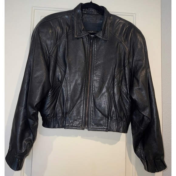 Michael Hoban Jackets & Blazers - Vintage MICHAEL HOBAN NORTH BEACH BLACK LEATHER CROP JACKET - SIZE 7/8